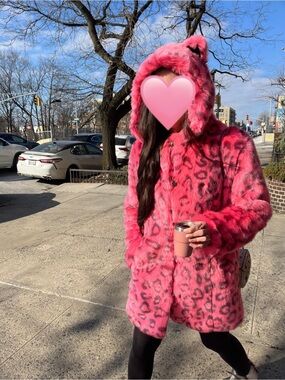 SpiritHoods pink leopard faux fur hooded coat (sold out online)